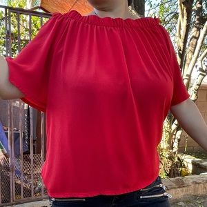 Red flowy off-shoulder top